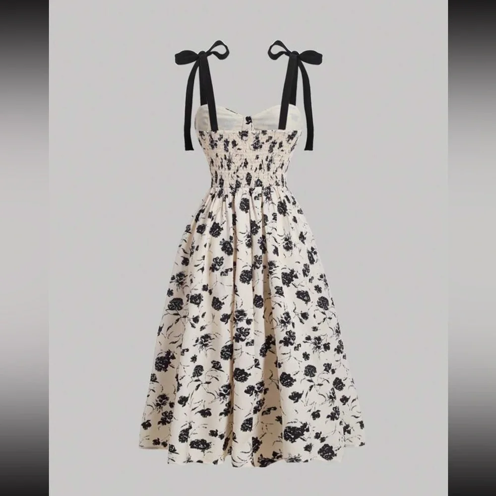 Black & white Floral Print Tie Shoulder Cami Dress - Picture 2 of 2